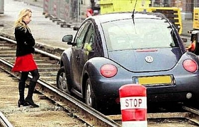 Beetle on train tracks